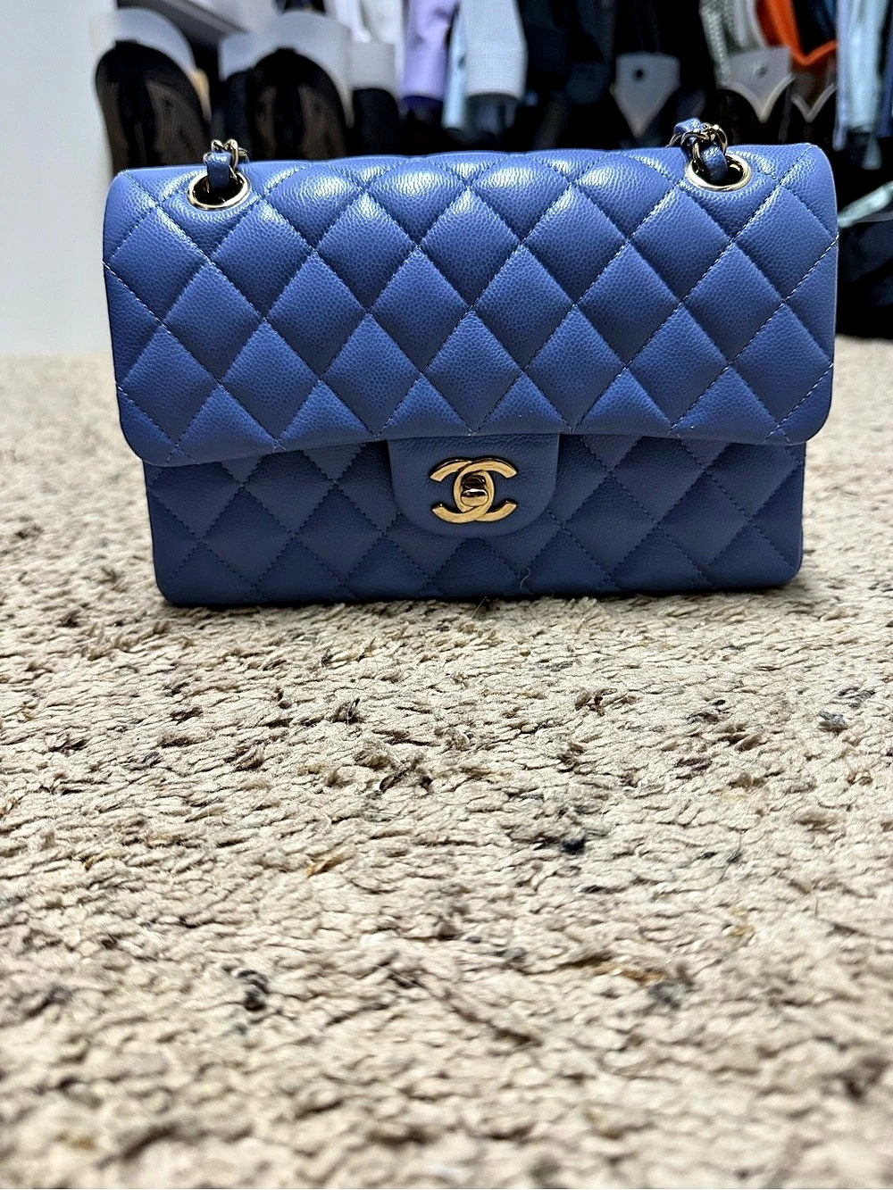 Chanel Classic Small Double Flap Quilted Shoulder Bag in Blue